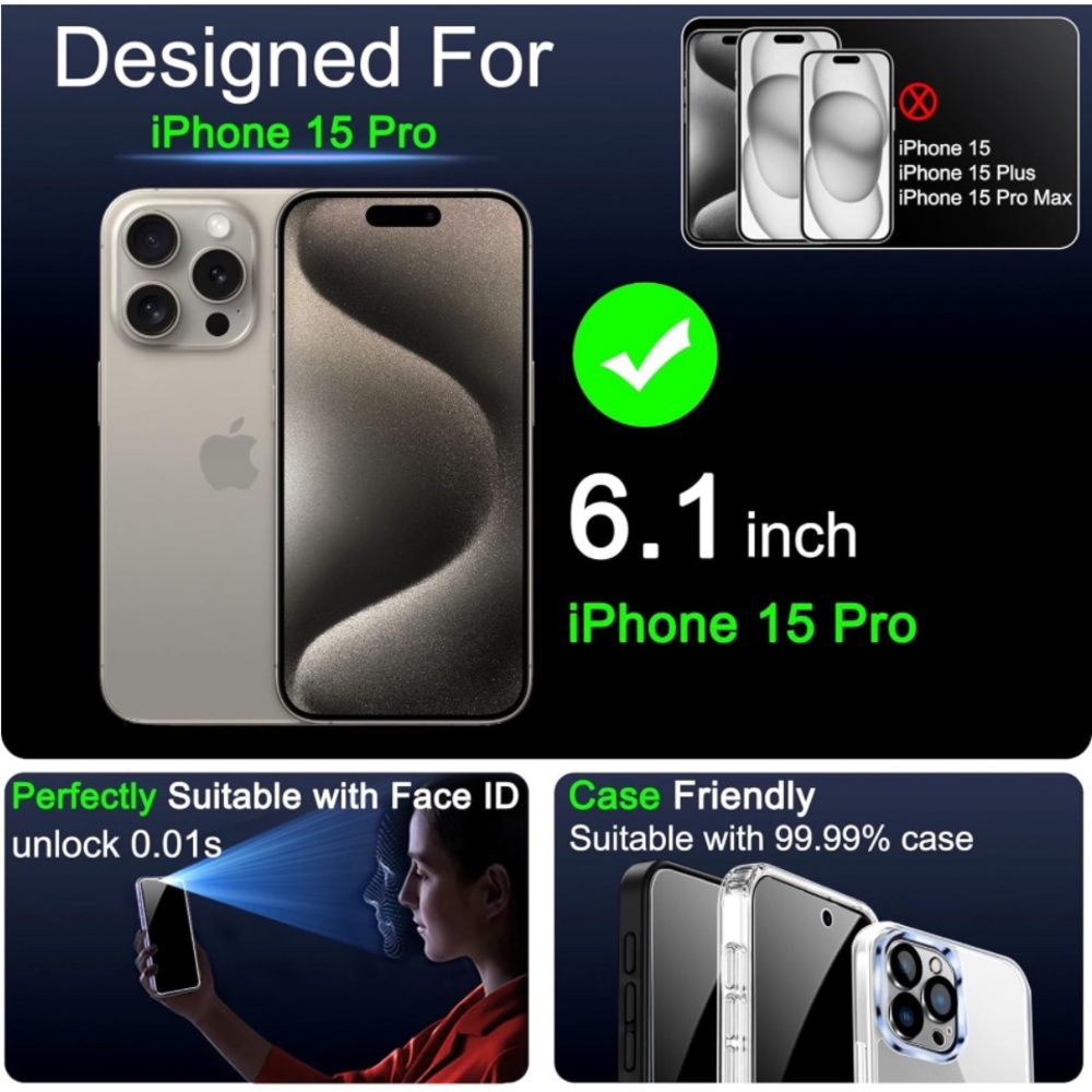 New 4 Pack Privacy Protector & Pack Lens Protector, True 25° Privacy Protection - Picture 5 of 9